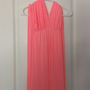 LOILA NEON PEACH MAXI DRESS S LONG NECK TIE S